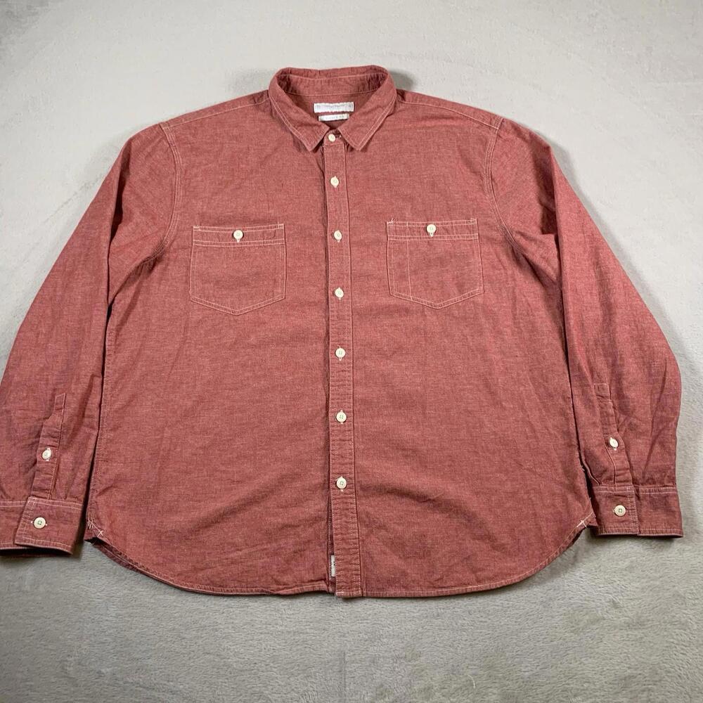 Lucky Brand Shirt Mens XL Red Long Sleeve 100% Linen GI 2 Chest Pockets Classic